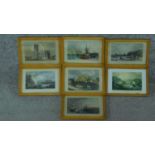 A set of seven framed and glazed antique hand coloured engravings of various British places of local