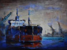 A large oil on canvas by Greek artist Tilemachos Kyriazatis. Titled 'Galliopi'. Signed and dated