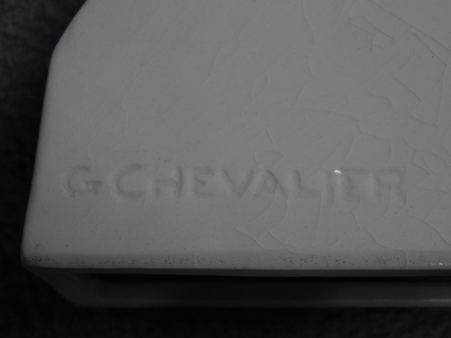 A French Art Deco white ceramic mantle clock signed G. Chevalier to the back for George Chavalier - Image 6 of 6