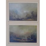 Robert Capstick, a pair of framed and glazed oils on board framed as one, Eventide, gallery label