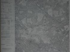 A framed and glazed Ordnance Survey map of London. 70x59cm