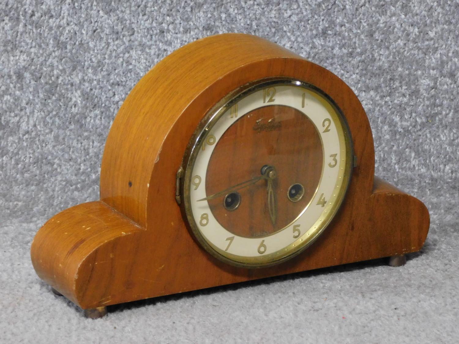 A 1930's Bentima wooden cased mantle clock. With an FHS German movement and gold tone numbers. - Image 2 of 7