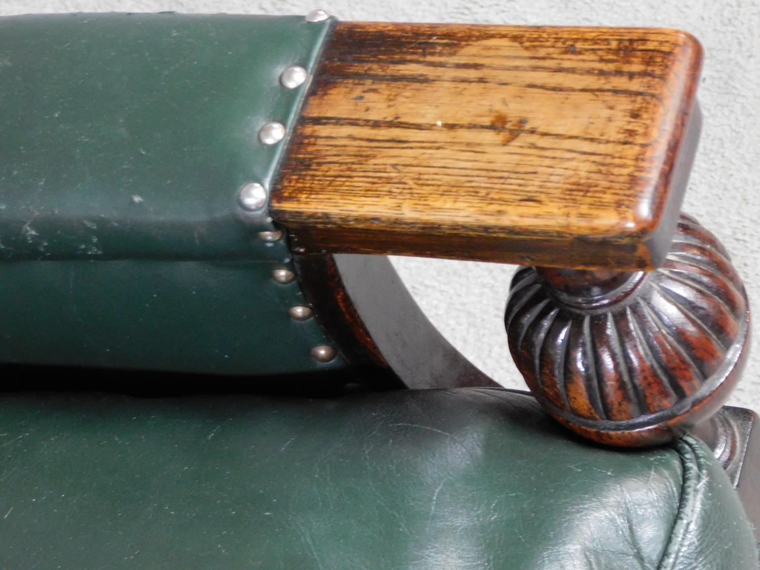 A mid 20th century carved oak frame leather upholstered two seater sofa on bulbous reeded - Image 7 of 7