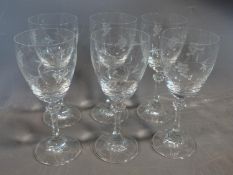Collection of glass. Including a whitefriars style red geometric vase, a set of engraved wine