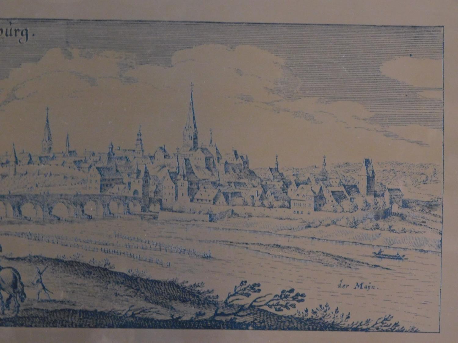 A vintage copper plate engraving of the German city of Aschaffenburg mounted on a wooden board. - Image 4 of 6