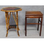 A bamboo lamp table together with a Chinese hardwood lamp table. H.71 W.50 D.50cm