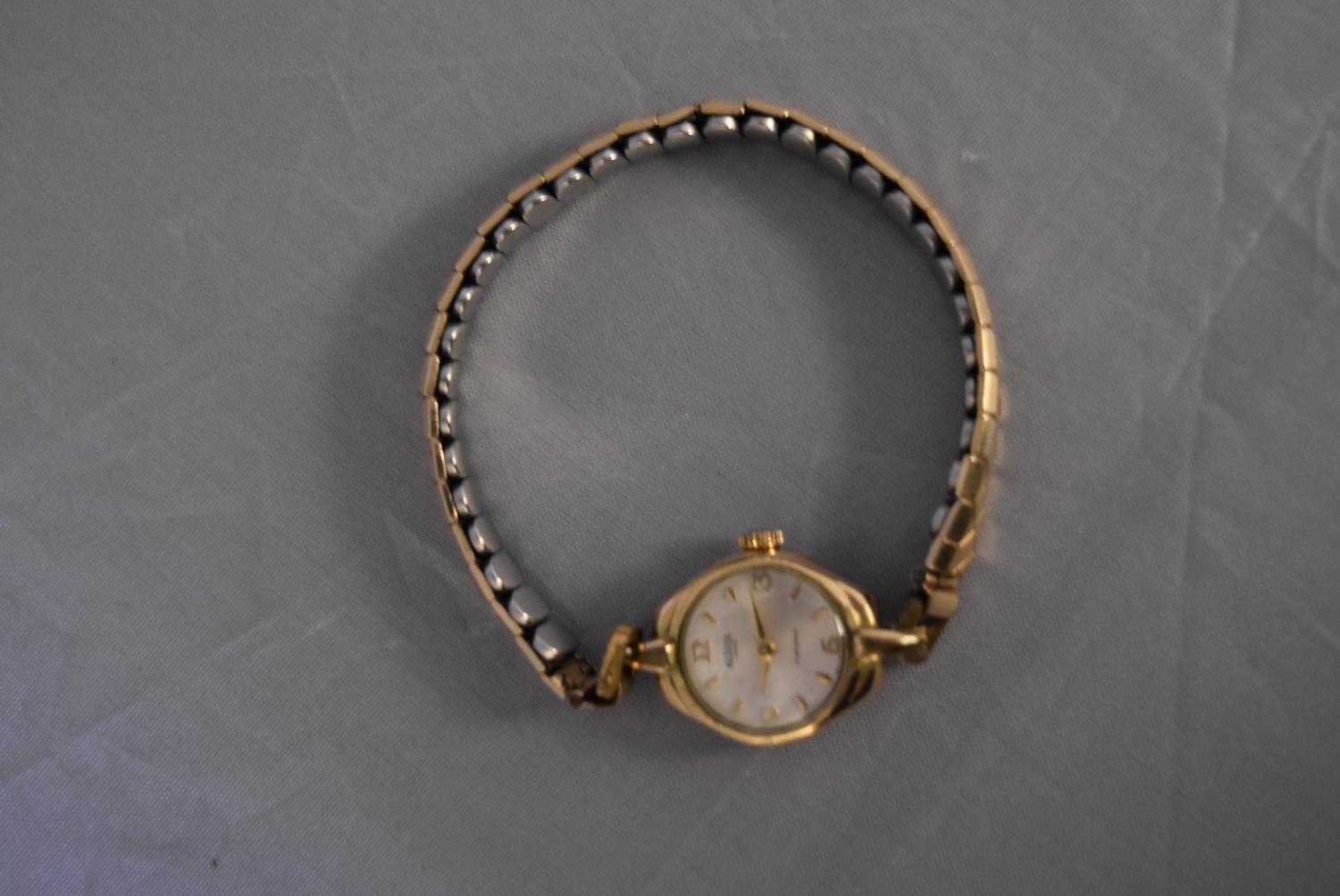 A vintage ladies gold plated hand wound Medana watch. White enamel dial with gold plated markers, on - Image 3 of 7