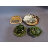 Collection of ceramics. Including a sylvac pottery butter dish in the form of a thatched cottage,