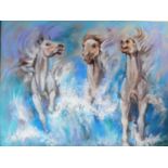 A framed oil on canvas of three horses, by Robert Barnete. 44x54cm