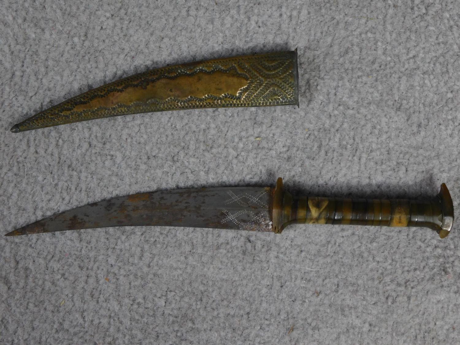 A collection of military regalia and brass buttons along with a bone handled dagger with hammered - Image 4 of 4
