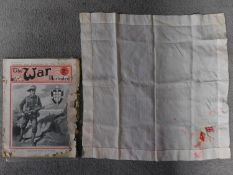 The War Illustrated magazine and ww1 silk handkerchief with two embroidered crossed flags. One Union