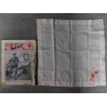 The War Illustrated magazine and ww1 silk handkerchief with two embroidered crossed flags. One Union