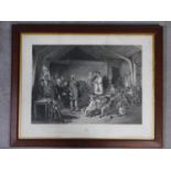 A framed and glazed lithograph titled 'The examination of a village school'. (cracked glass).