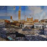 A framed and glazed photo collage by artist Victoria Kovalenko. Depicting 'Il Palio'. H.85xW.137cm