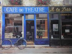 A framed Cafe du Theatre fine art print by Chiu Tak Hak. 85x115cm