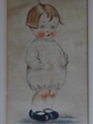 A framed and glazed watercolour of a child, by O. Halsall. 52x37cm