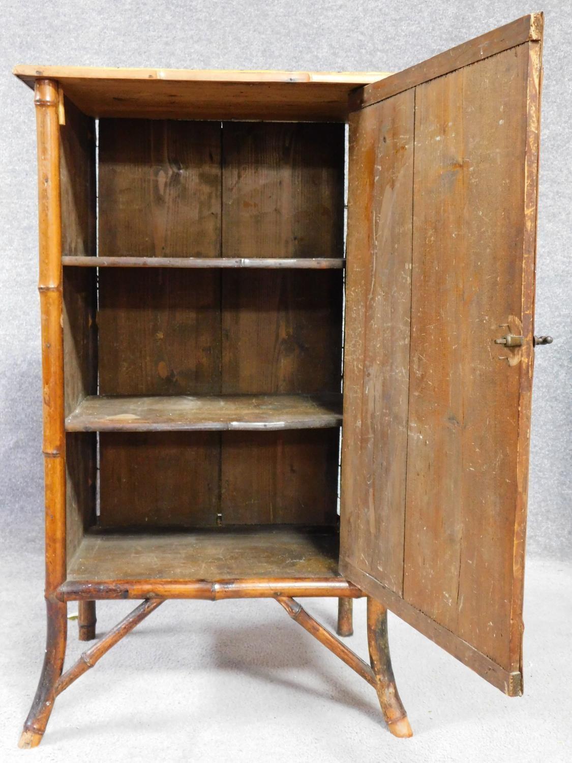 A Victorian bamboo cabinet together with a Chinese red lacquered cabinet with hand painted floral - Image 4 of 5