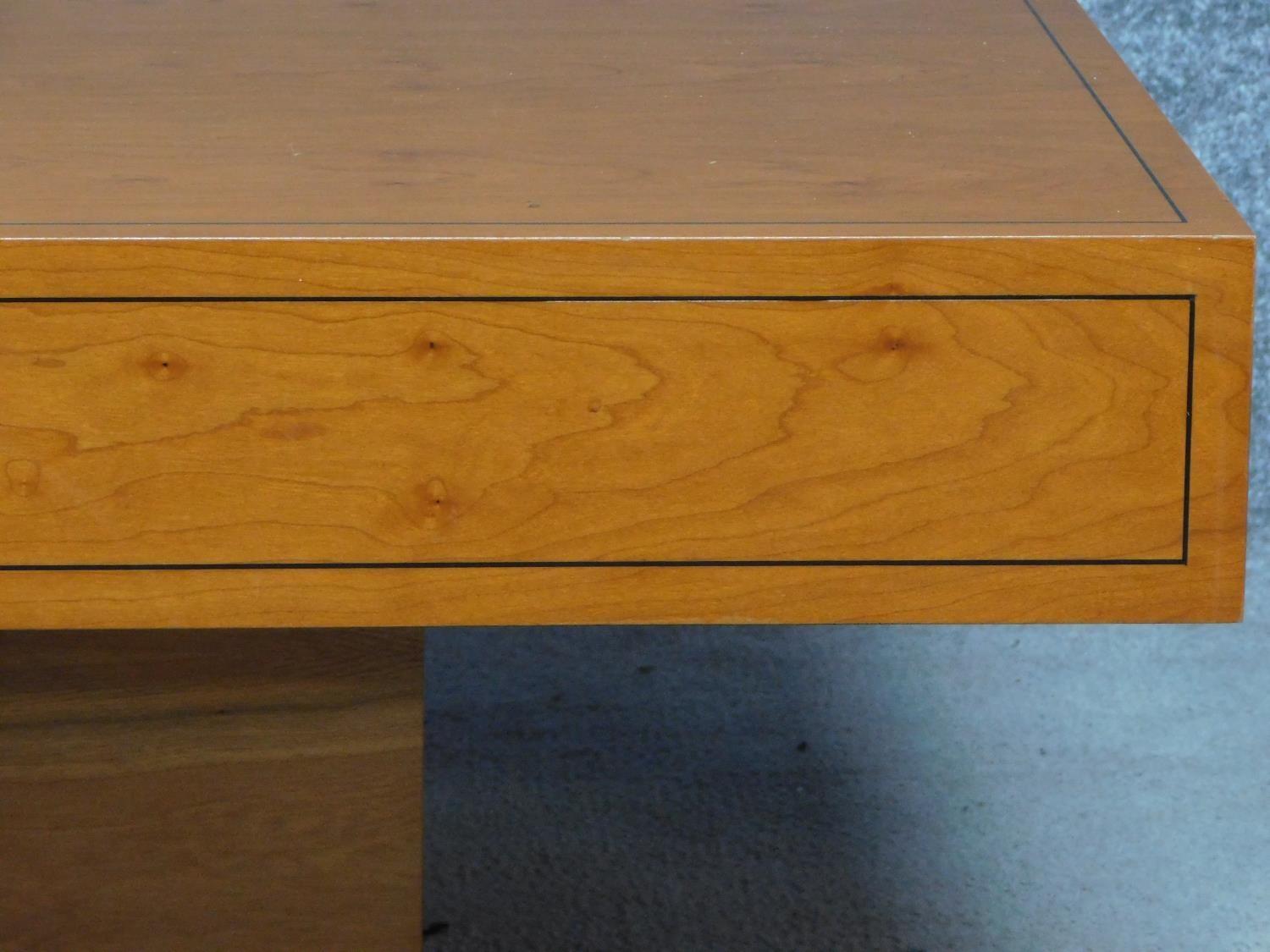 A contemporary teak rectangular coffee table on plinth base. H.38 L.140 W.90cm - Image 3 of 3