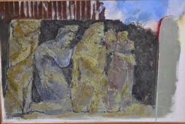 A large gilt framed oil on canvas, abstract figures, monogrammed. H.76 x 106cm