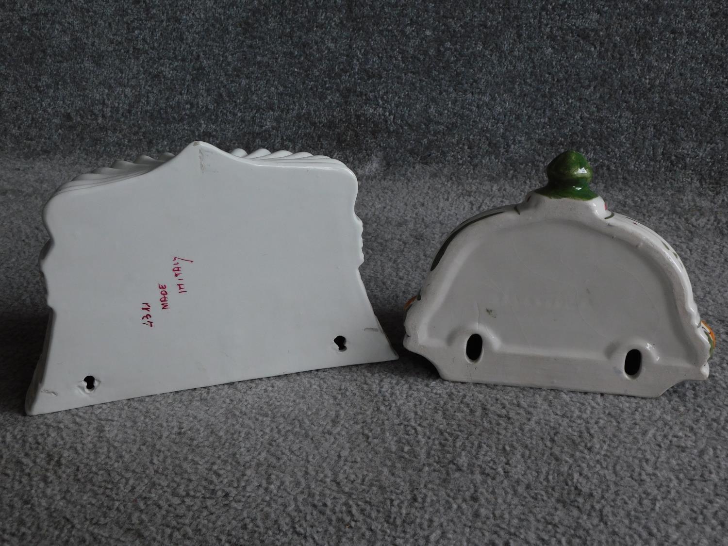 A pair of vintage Italian ceramic and hand painted wall mounted plant holders. One signed made in - Image 5 of 5