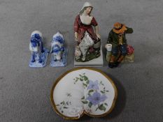 A collection of porcelain figures and a plate. A Royal Doulton 'Owd William' figure, an early hand