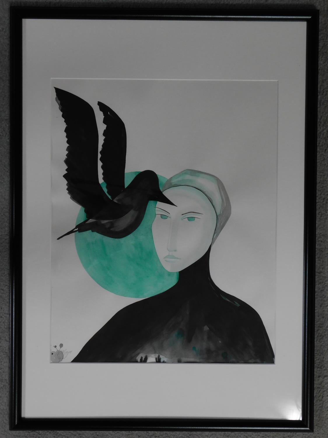 A framed and glazed acrylic ink on paper by Danish artist Natalie Nigro, titled 'Time to fly', 2017. - Image 2 of 5