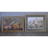 A framed and glazed oil on board, still life flowers, signed, and a similar framed and glazed
