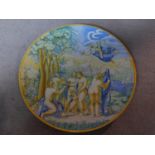 An antique Italian Majolica 'Istoriato' hand painted Charger, Continental Revival, c.1800. Signed