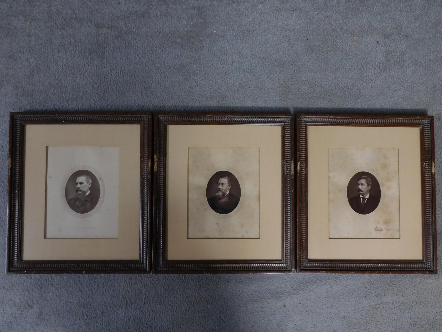 Three Victorian framed and glazed mounted photos of famous British explorers. Captain Richard