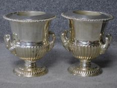 A pair of antique Old Regency Sheffield silver plated wine coolers by Henry Wilkinson and Co. with