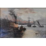 A 19th century framed oil on canvas, Thames with ships and barges, St. Paul's in the background,