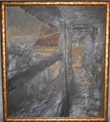 Rudolf Poeschmann (1878-1954) A large gilt framed oil on canvas, Die Stadtmauer. H.120 x 103cm