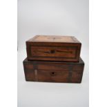 A 19th century yew, bird's eye maple, ebony and satinwood inlaid jewellery box and a 19th century