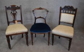 Three various late 19th century dining chairs. H.96x47cm