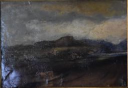 A 19th century gilt framed oil on canvas, hilly landscape, unsigned. H.50x60cm