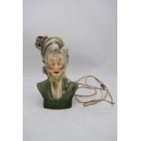 An Art Deco style ceramic bust lamp in the shape of a lady. H.36x20cm