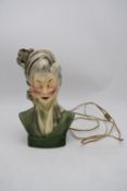 An Art Deco style ceramic bust lamp in the shape of a lady. H.36x20cm