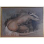 A gilt framed and glazed pastel, woman bathing, after Degas, indistinctly signed. H.90x65cm