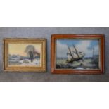 A 19th century gilt framed oil on board, sheep herder and a 19th century painting on glass,