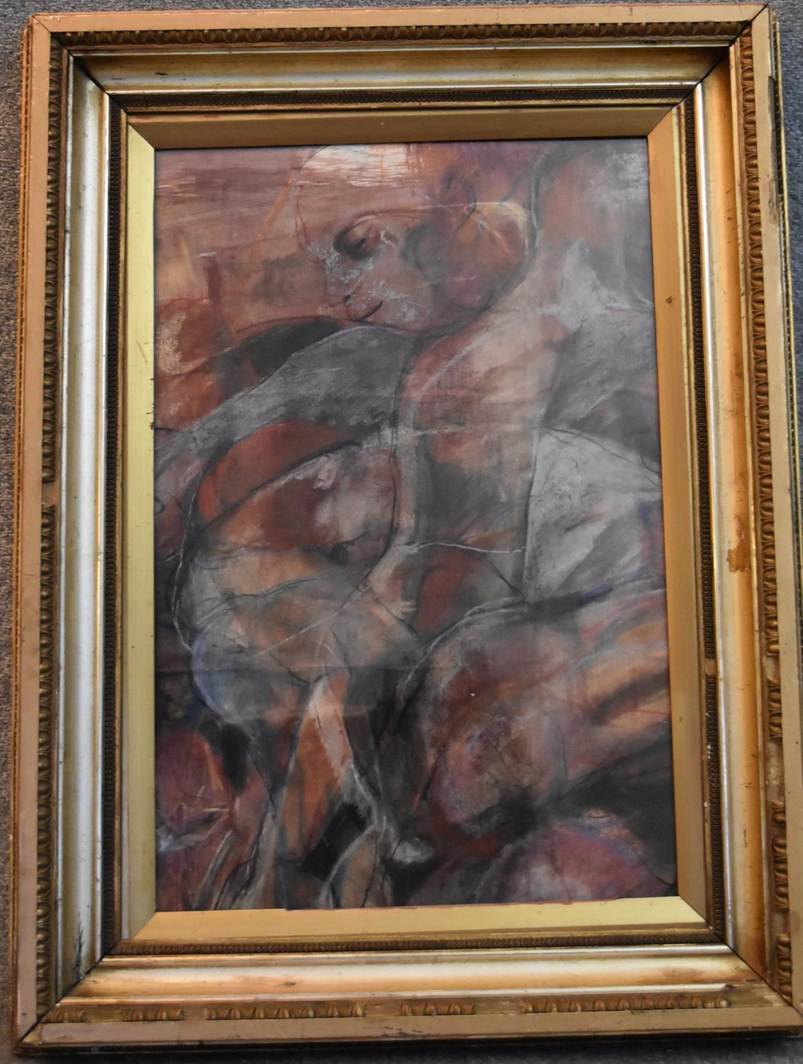 A large gilt framed and glazed pastel, abstract figure. 105x75cm - Image 2 of 3