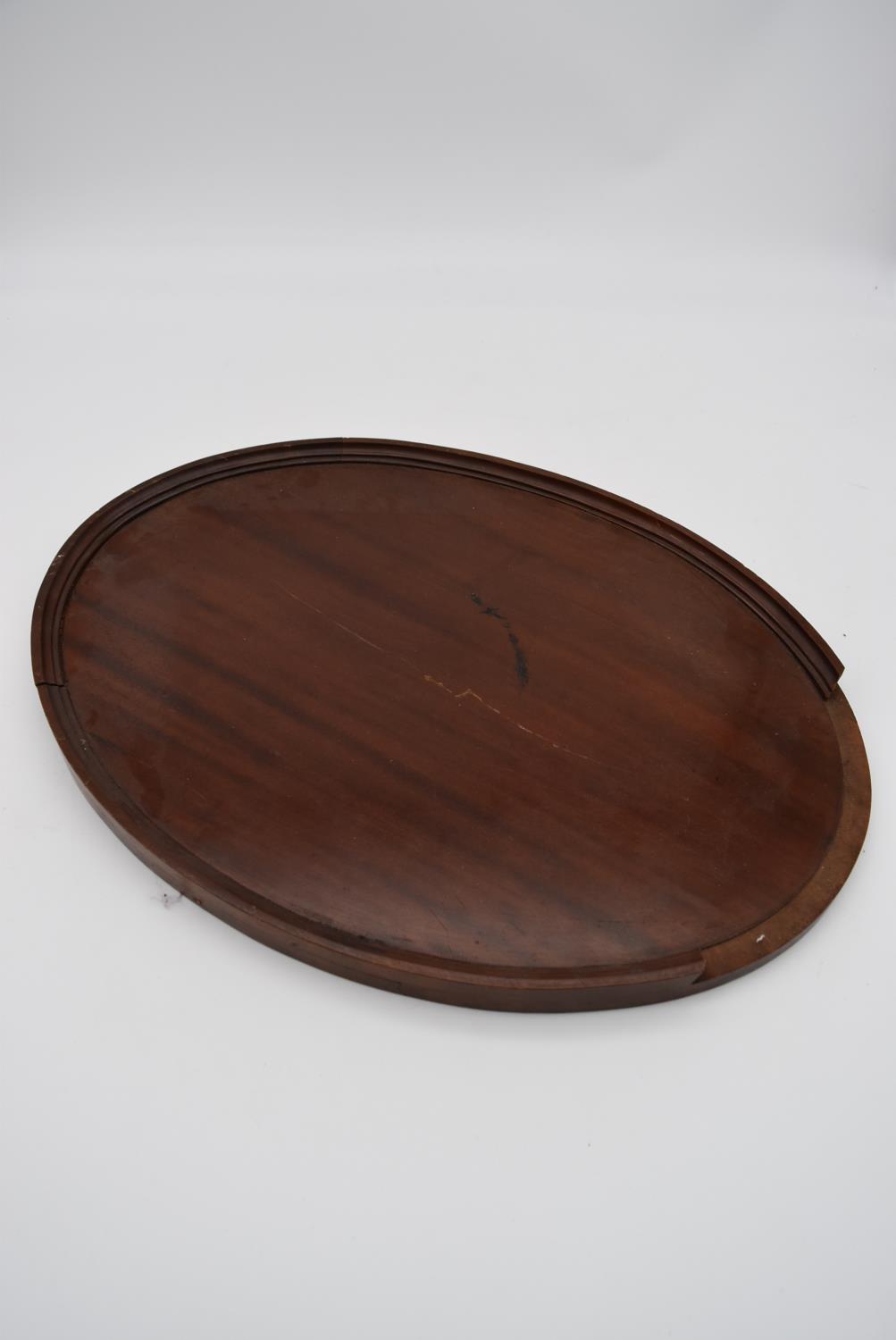 A late 19th century mahogany and satinwood inlaid twin handled tray and two other similar trays. L. - Image 8 of 9