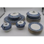 A blue and white part dinner service to include seven dinner plates, side plates, large graduating