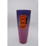 An art glass purple, pink orange and red abstract design vase by Australian artist Tricia Allen. H.