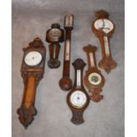 An early 19th century rosewood cased stick barometer and a miscellaneous collection of five late