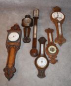 An early 19th century rosewood cased stick barometer and a miscellaneous collection of five late