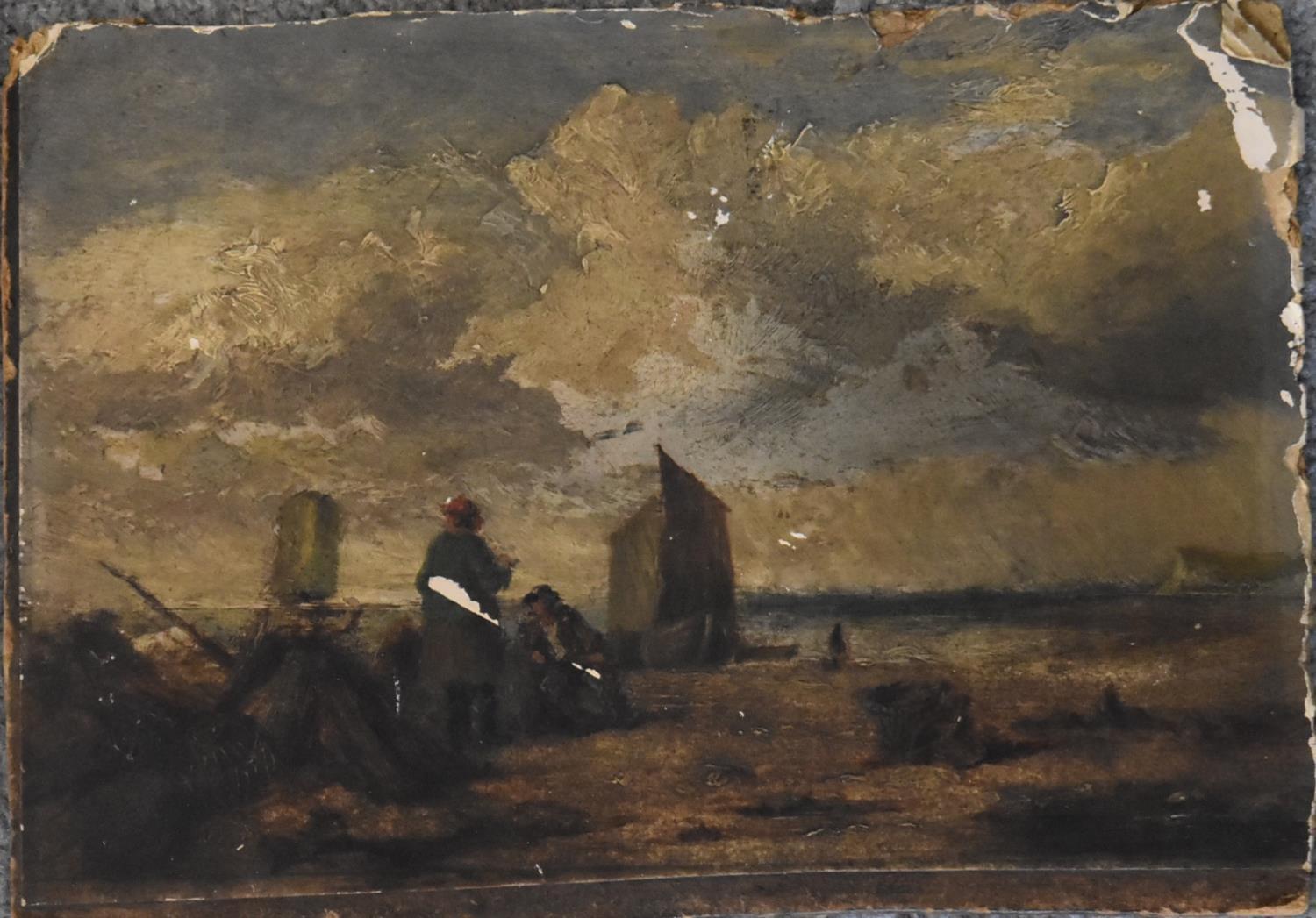 A 19th century unframed oil on canvas, riverscape with cathedral in the distance and a 19th - Image 3 of 4