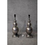 A pair of metal double gourd shaped table lamps. H.60cm