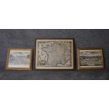 A pair of gilt framed and glazed prints, Versailles and a framed and glazed print of France. H.