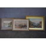 A framed and glazed watercolour; The Pass of Killliecrancie by W. Harford and two other framed and