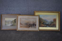 A framed and glazed watercolour; The Pass of Killliecrancie by W. Harford and two other framed and